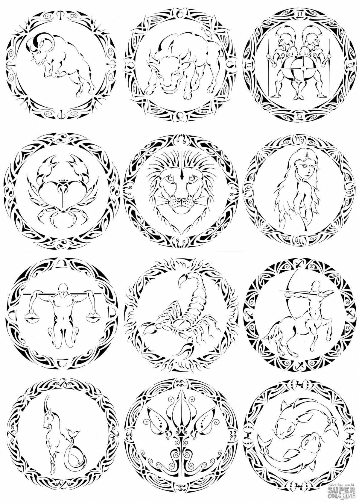 Glorious zodiac coloring page