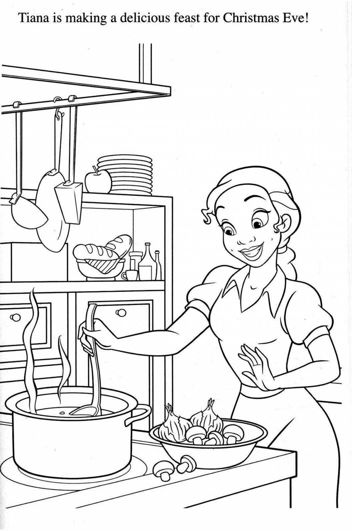 Colorful housewife coloring page