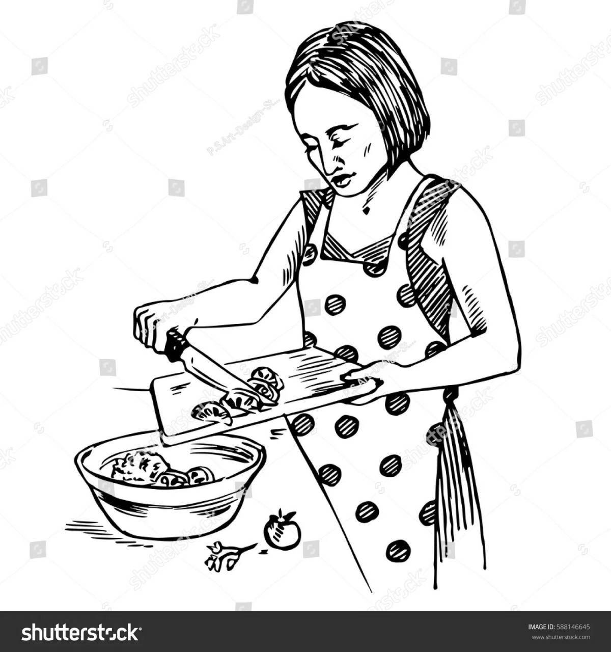 Coloring page happy housewife