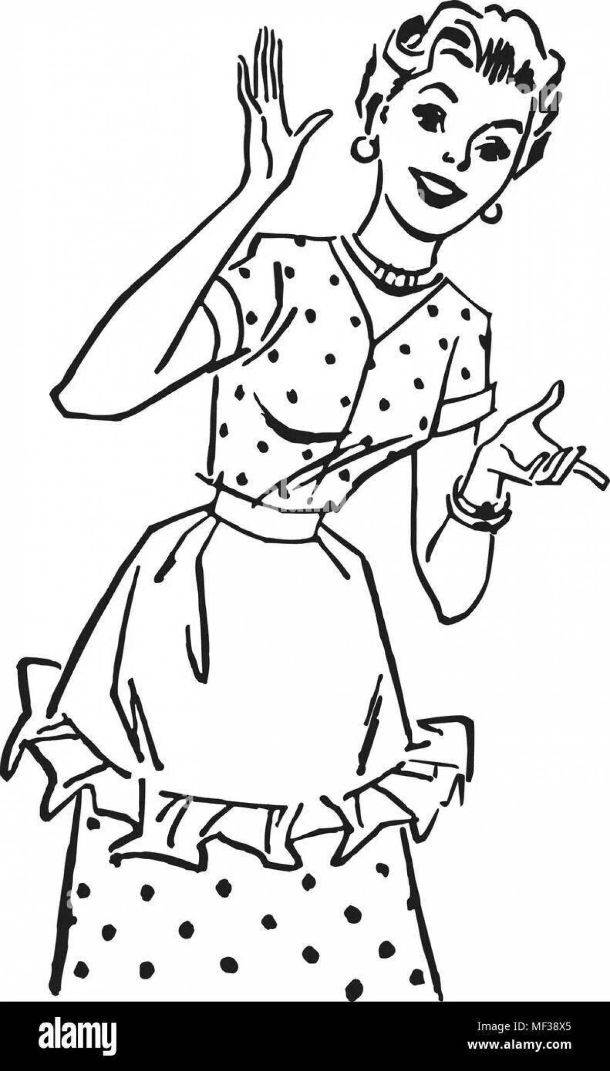 Animated housewife coloring page
