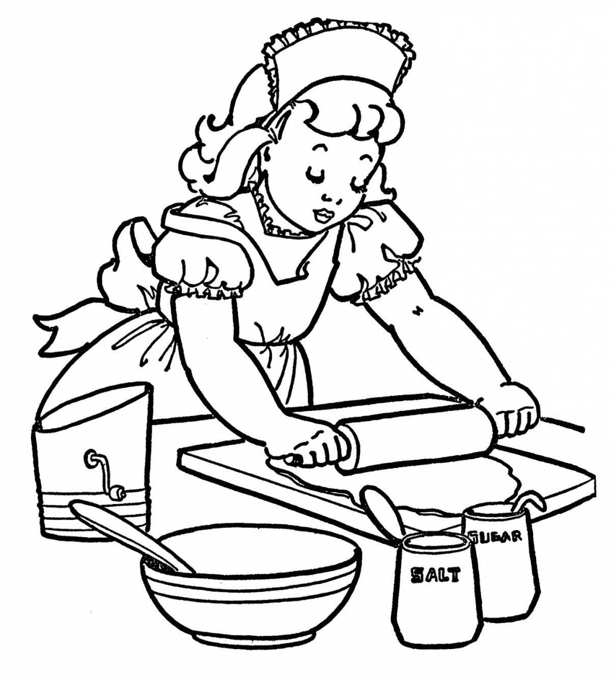 Coloring page energetic housewife