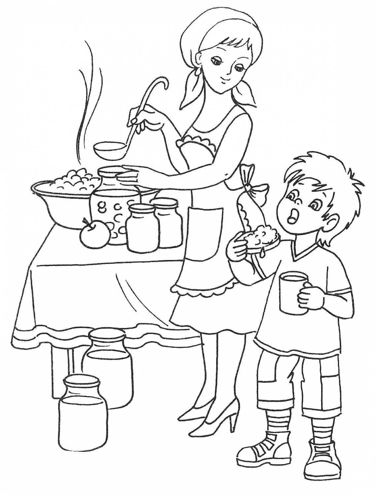 Coloring book glittering housewife