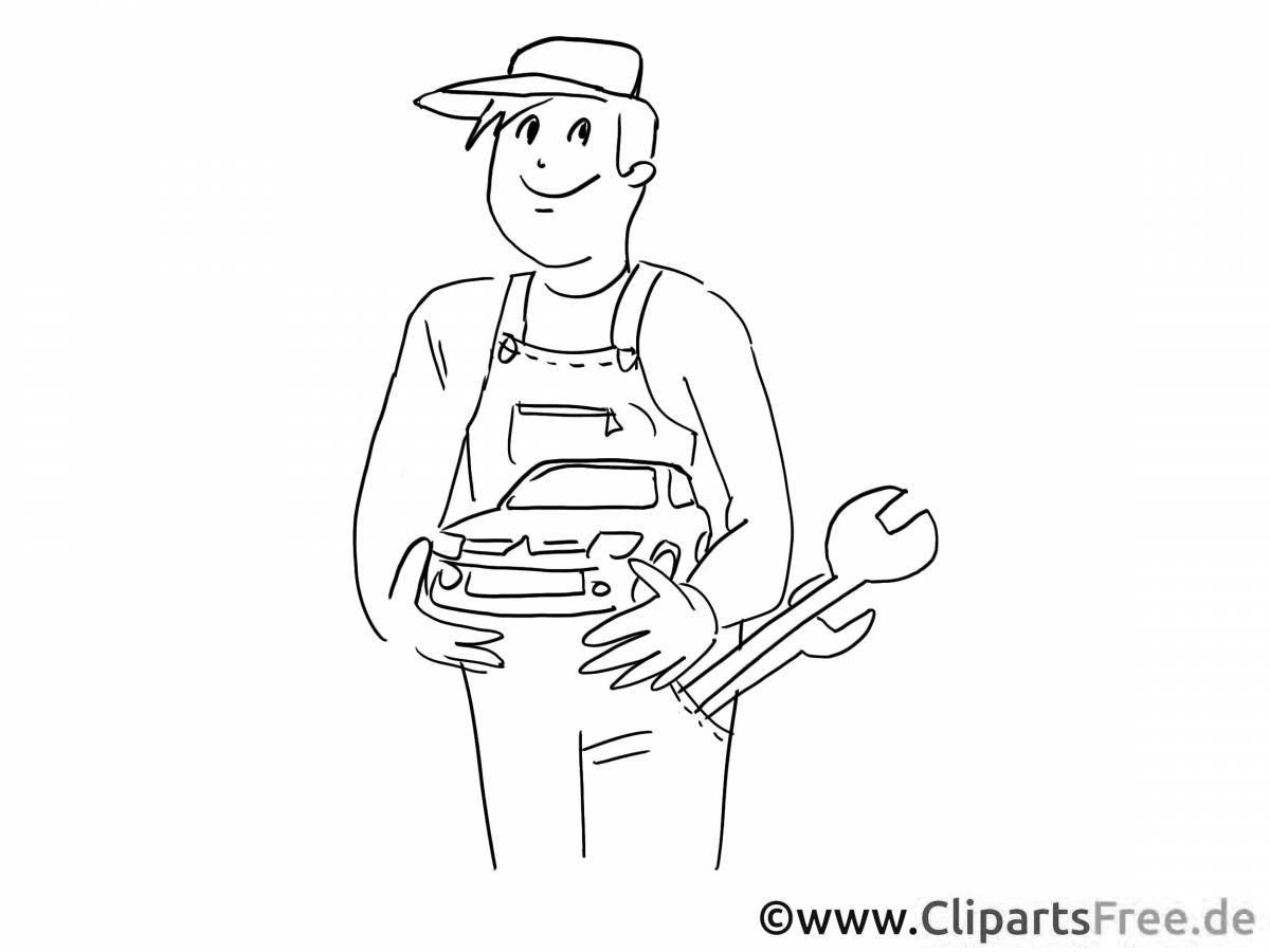 Attractive car mechanic coloring page