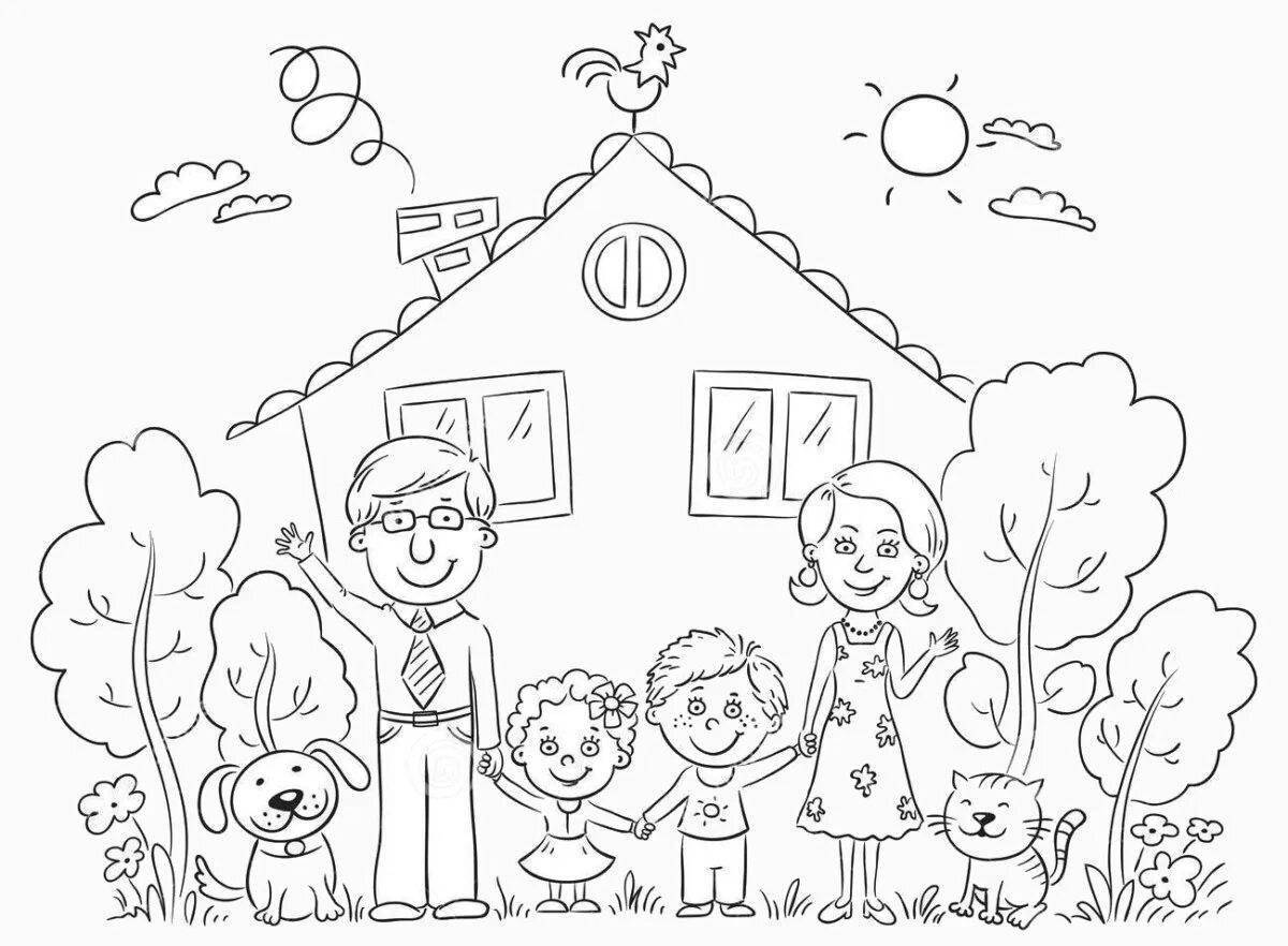 Раскраска дом и семья