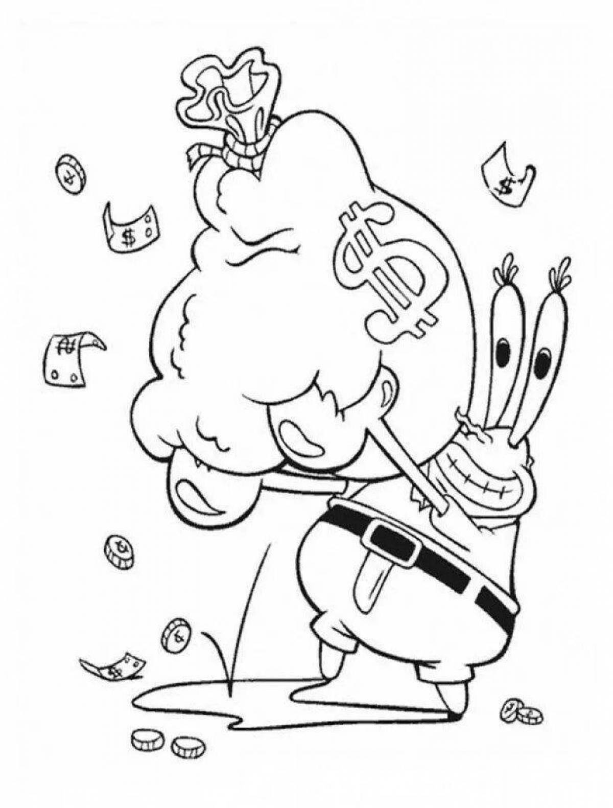 Раскраска Мистер Крабс с деньгами