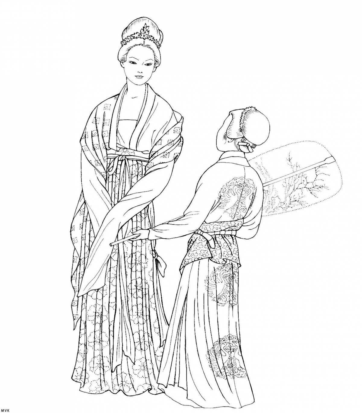 Одежда древнего Китая раскраска