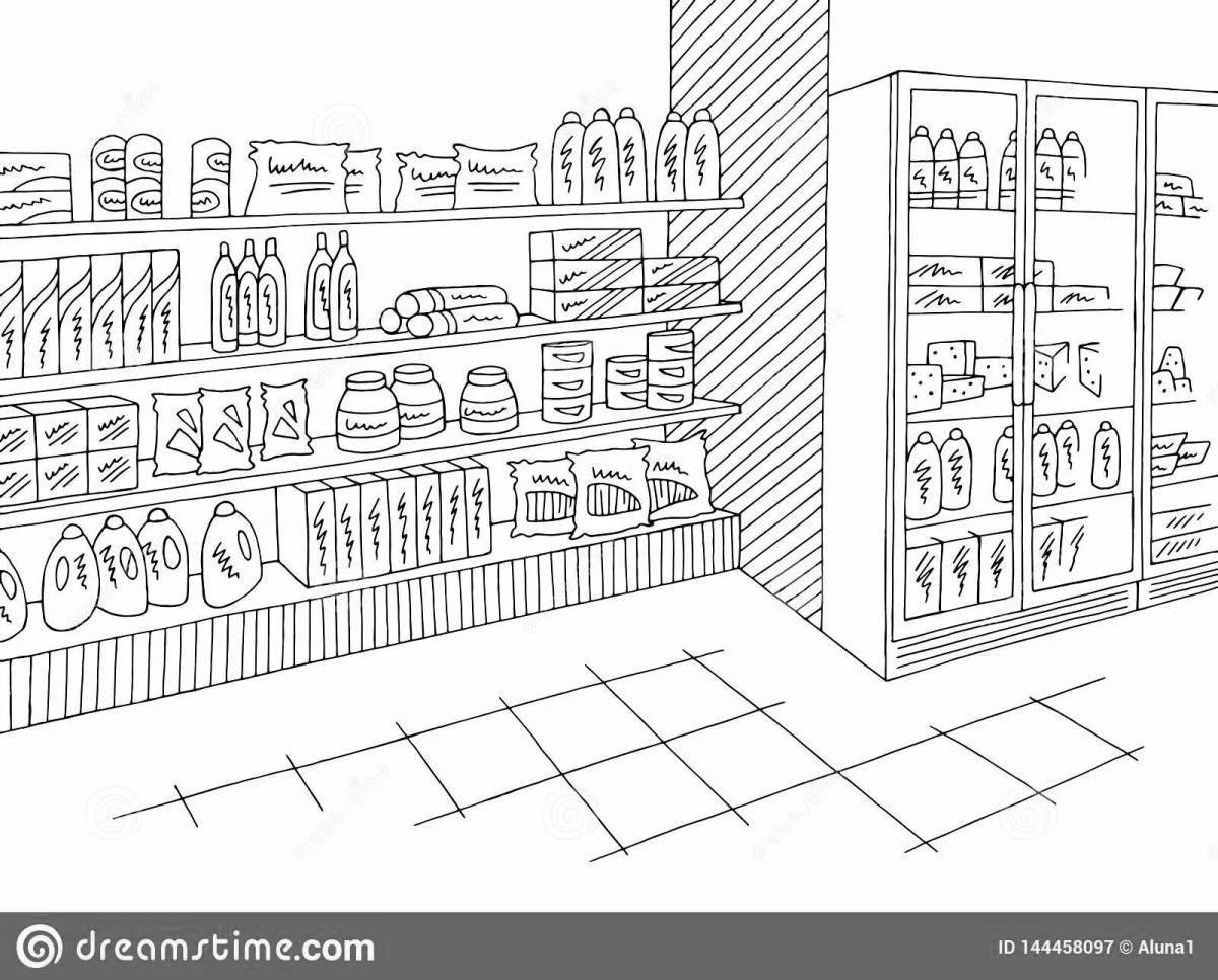 Playful grocery store coloring page