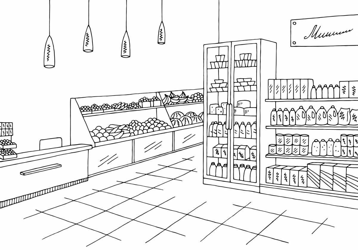 Adorable grocery store coloring page