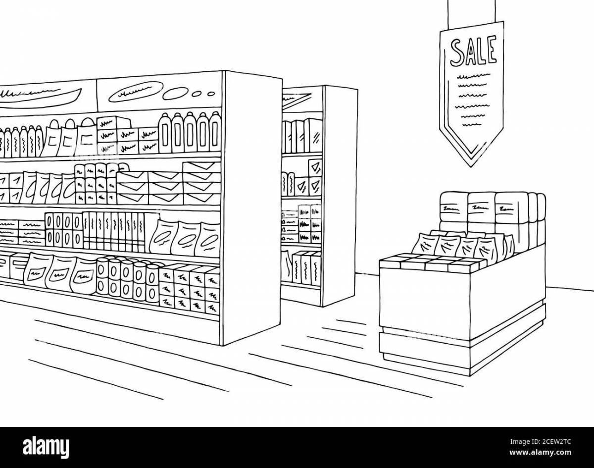 Glitter grocery store coloring page