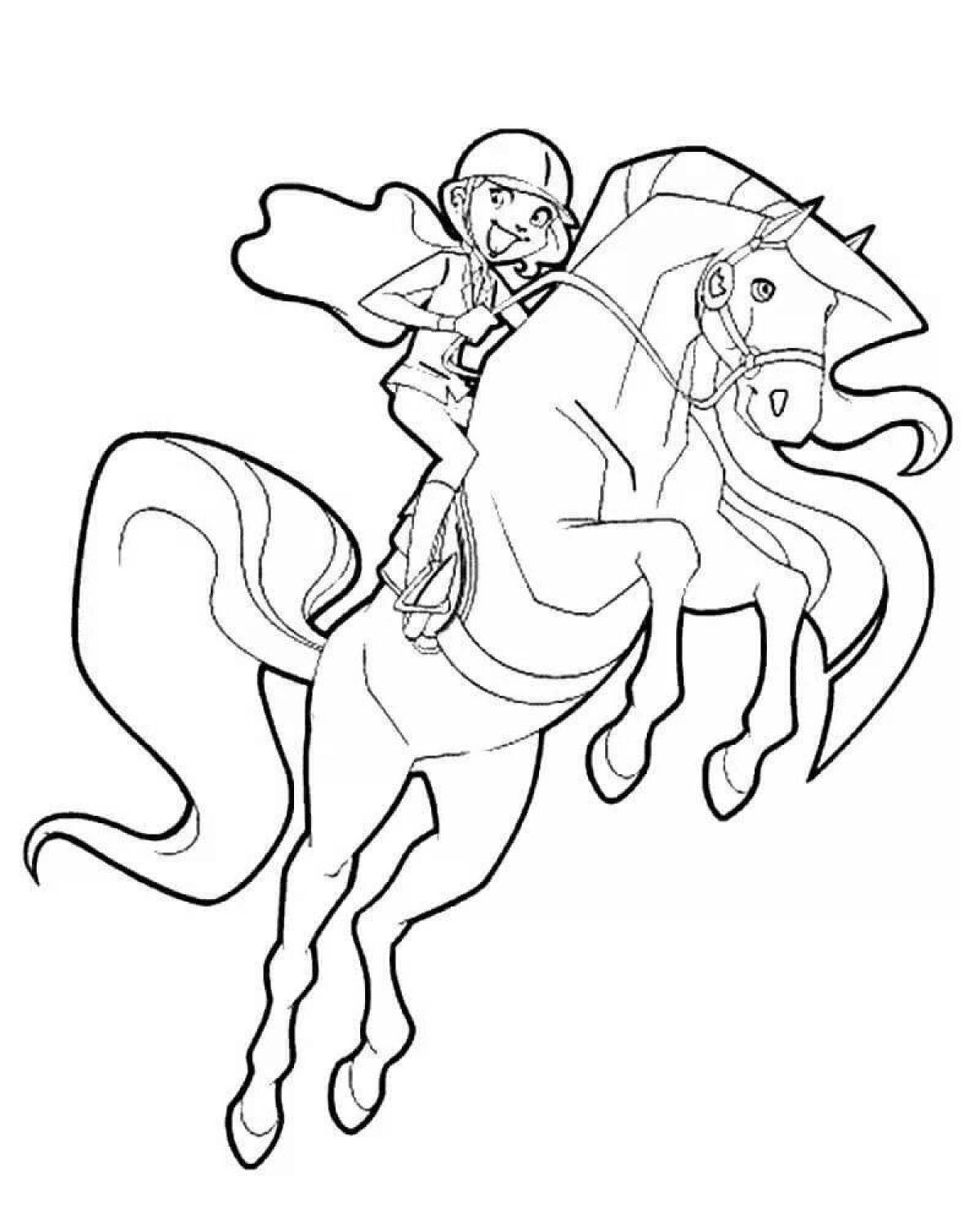 Coloring page charming land of horses