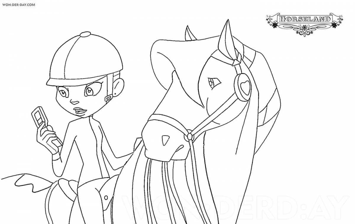 Coloring page blooming country of horses
