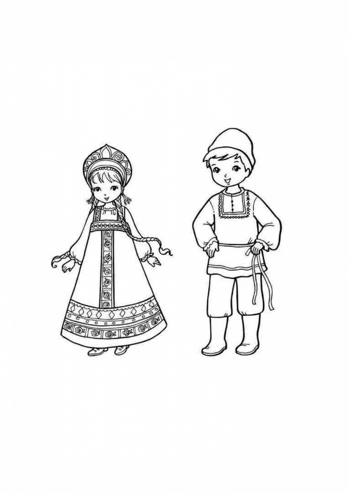 Coloring book playful Chuvash costume