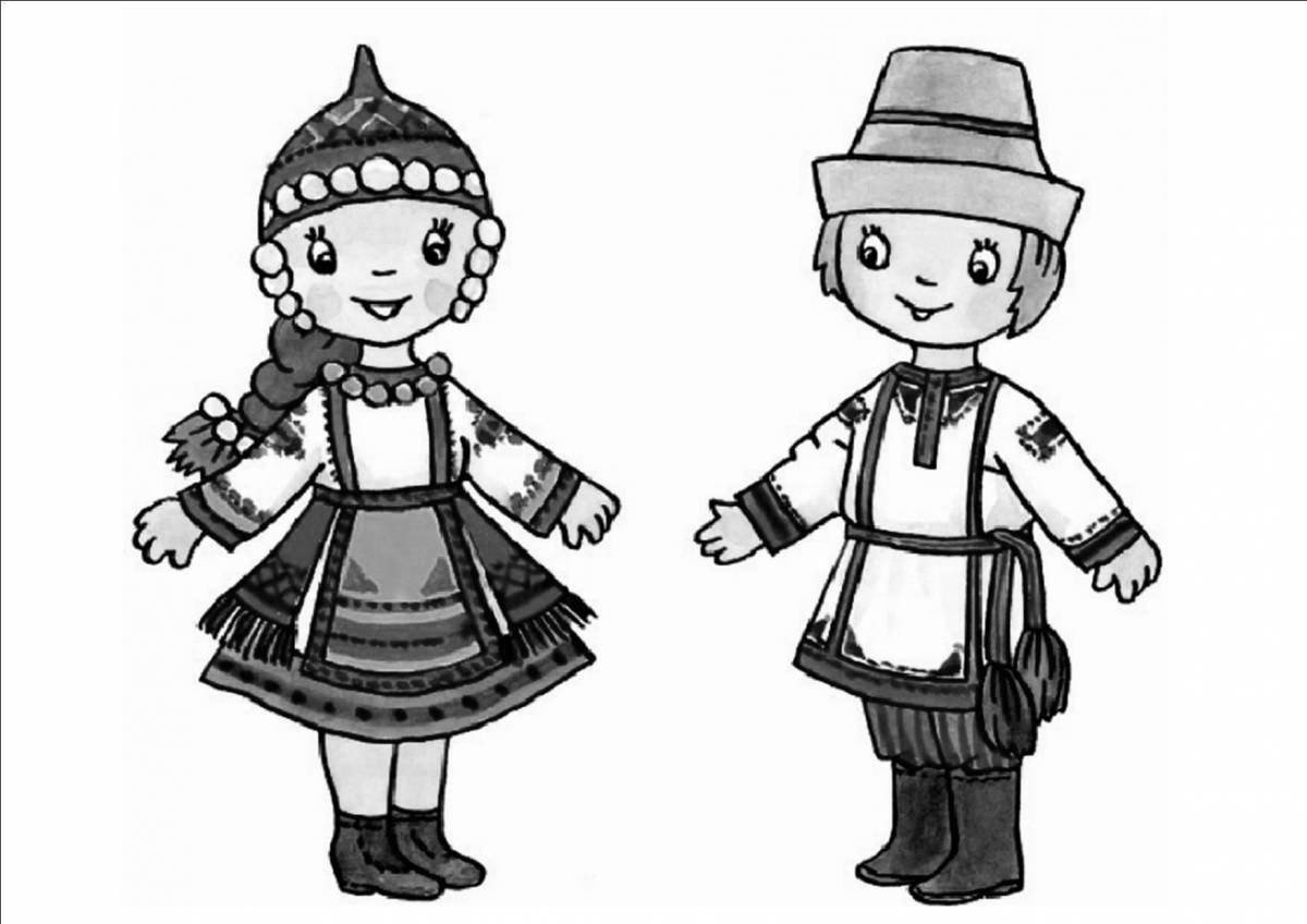 Coloring page glorious Chuvash costume