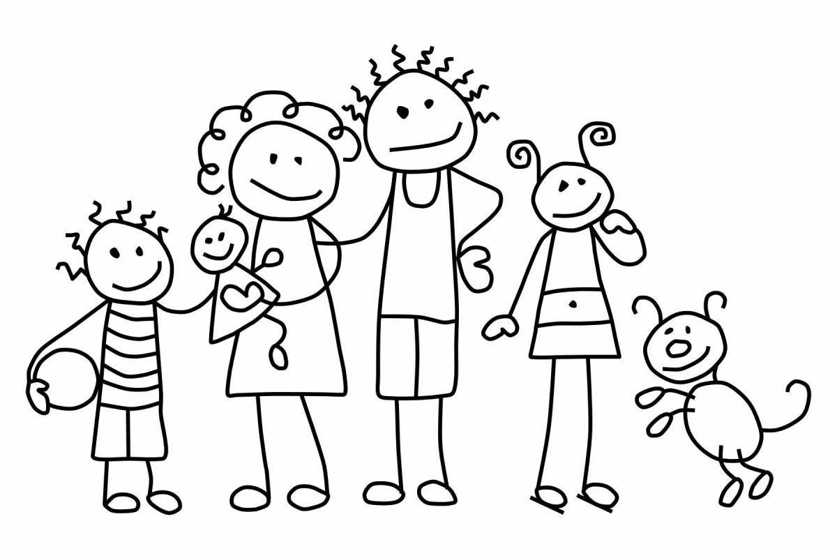 Excited family coloring page