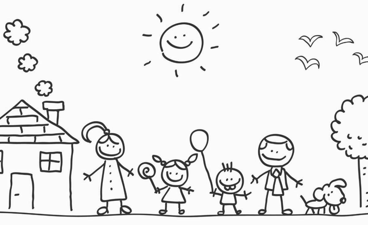 Enthusiastic family coloring page