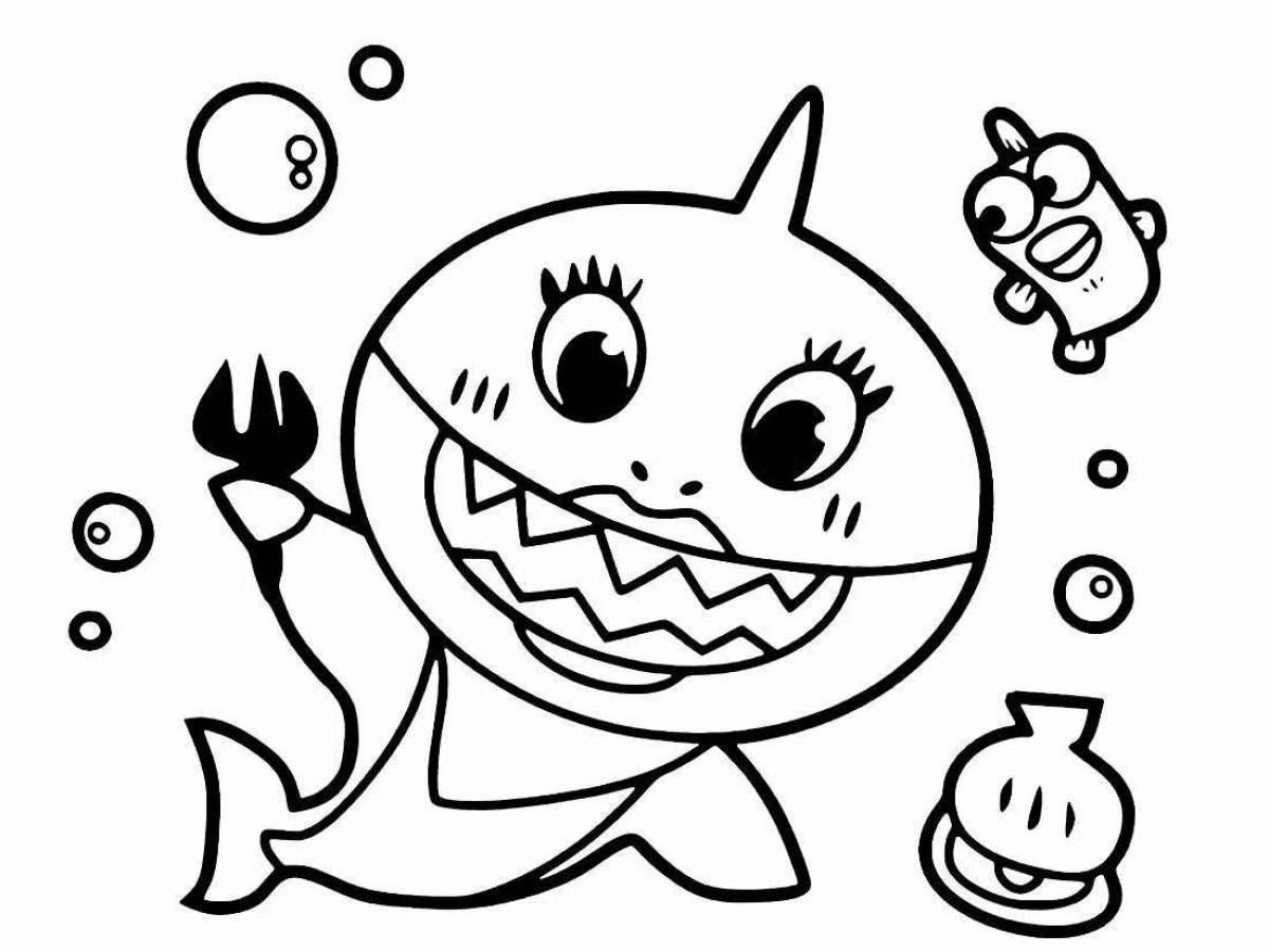 Animated shark family coloring page