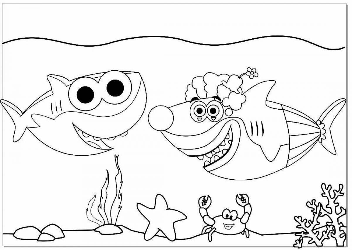 Adorable shark family coloring page