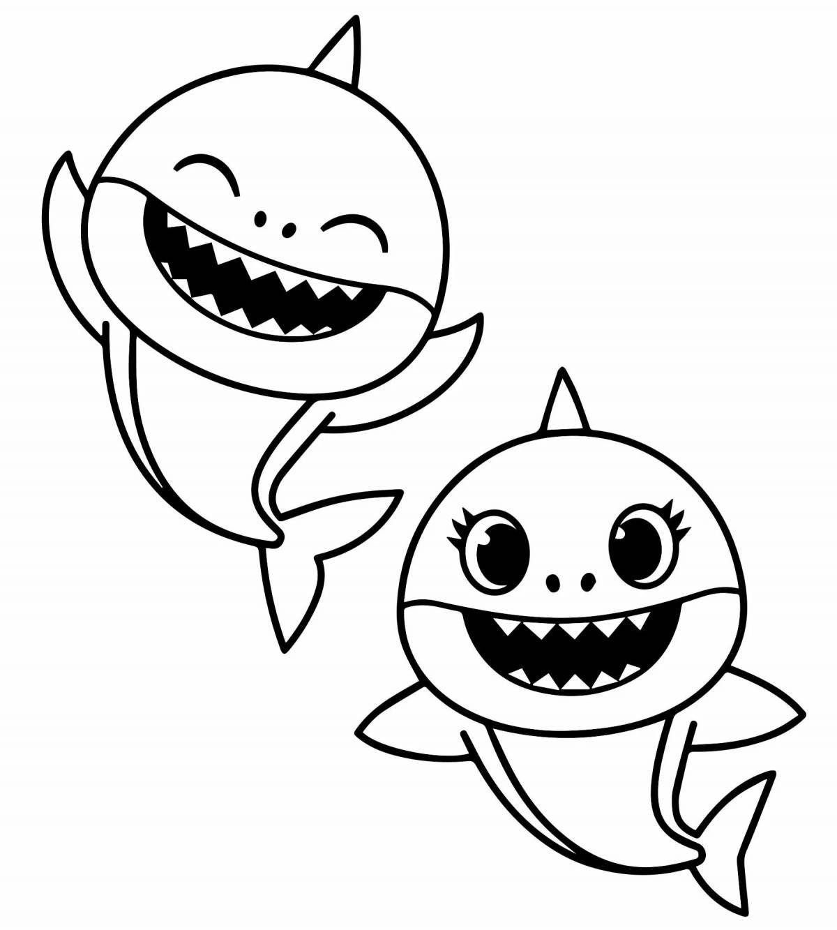 Adorable shark family coloring page