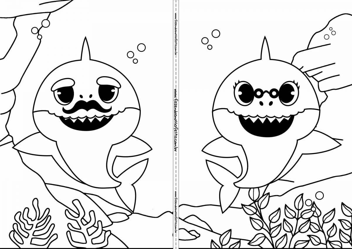 Coloring book funny shark family