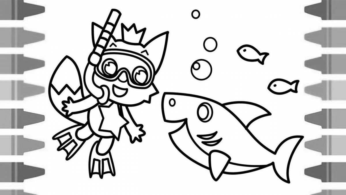 Coloring book nice family of sharks