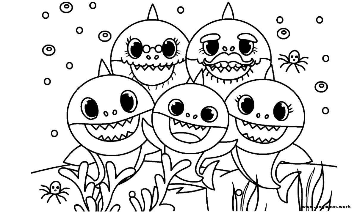 Exquisite shark family coloring page