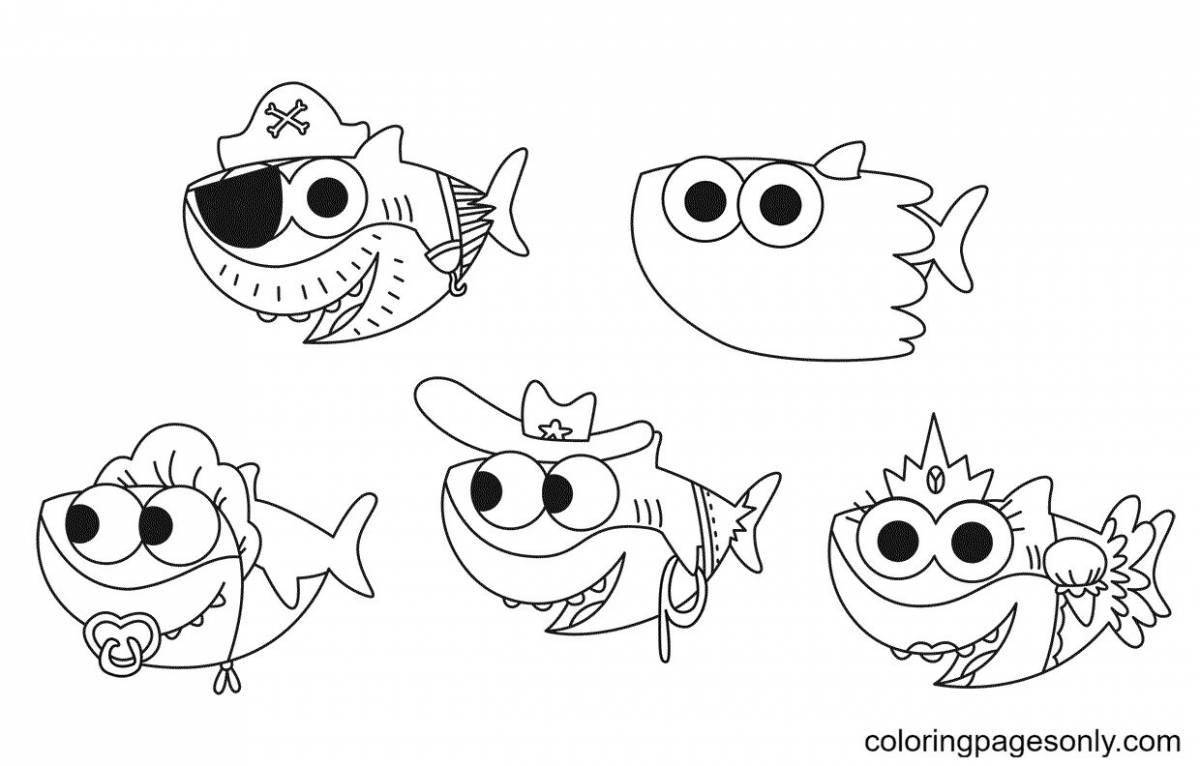 Coloring page wonderful family of sharks
