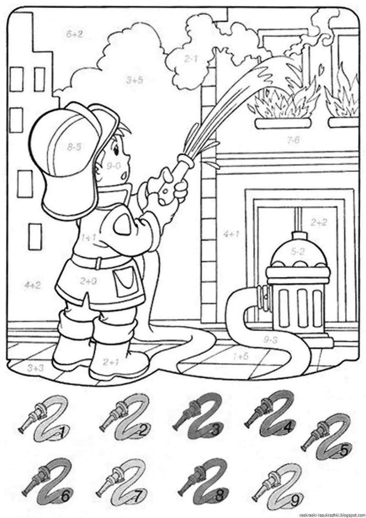 Funny fire safety coloring page