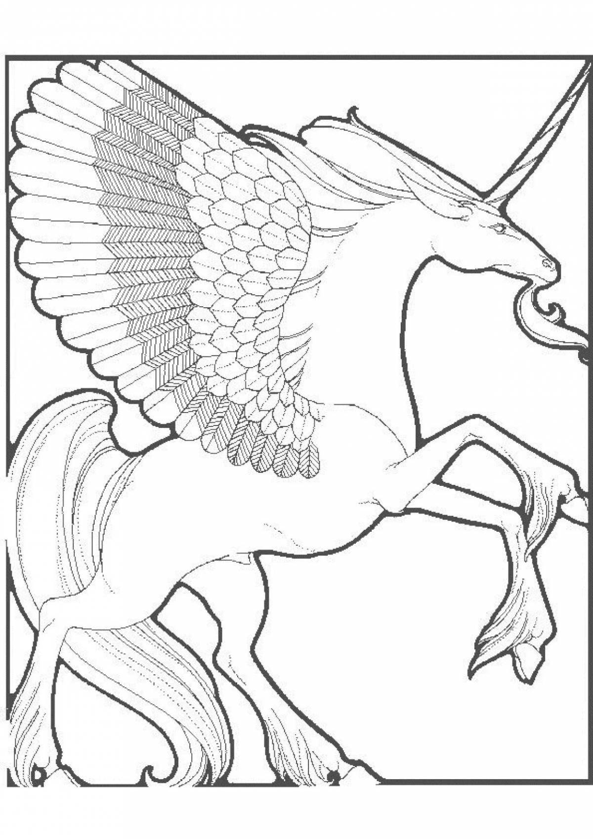 Coloring book joyful flying unicorns