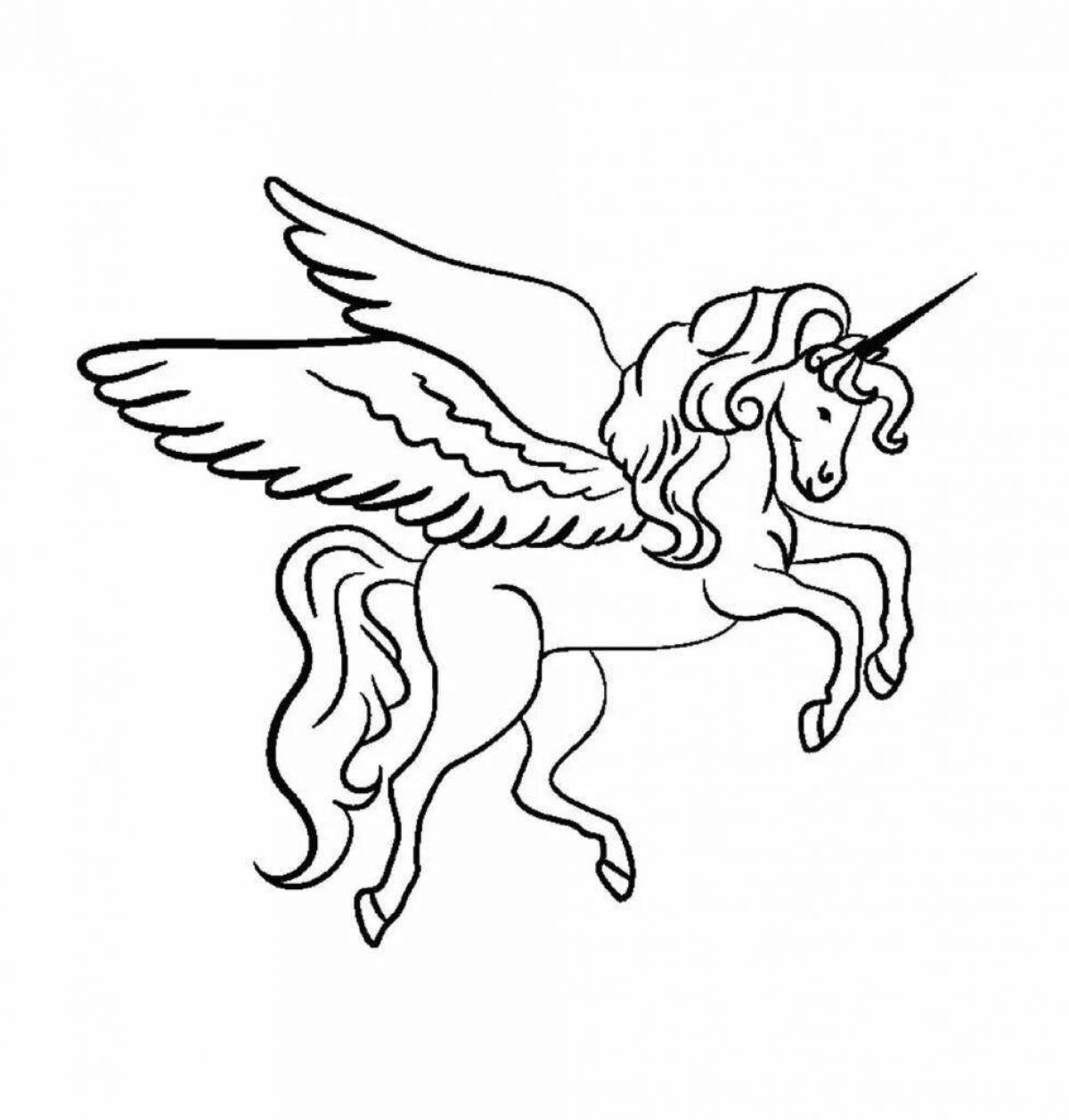 Coloring book funny flying unicorns