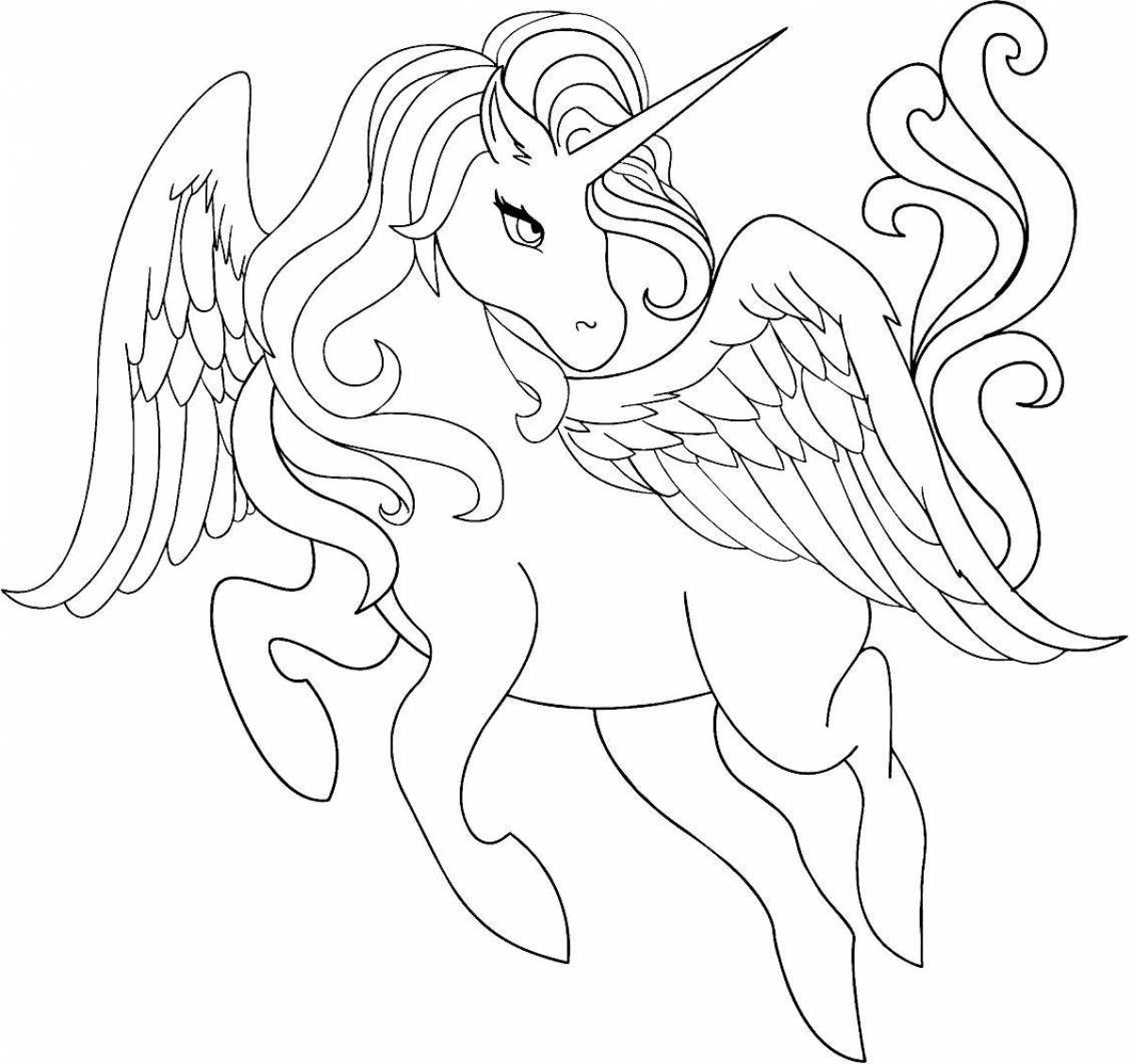 Fancy flying unicorns coloring page