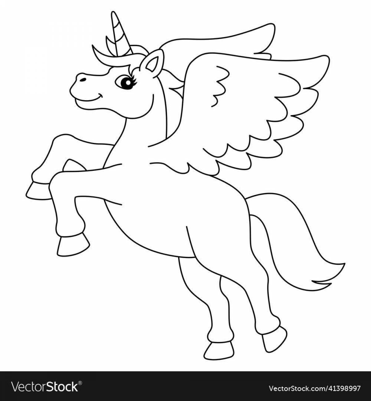 Glowing flying unicorns coloring page