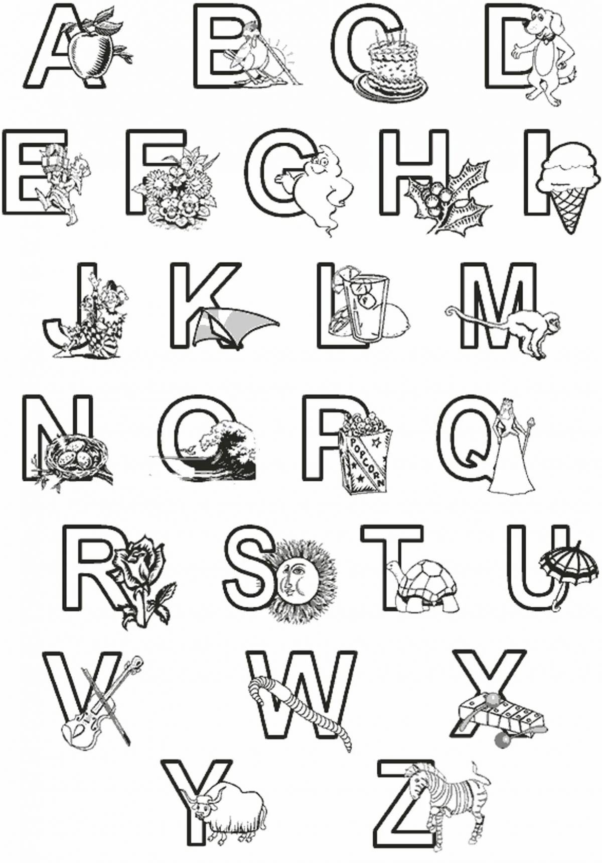 Color-lively alphabet coloring page