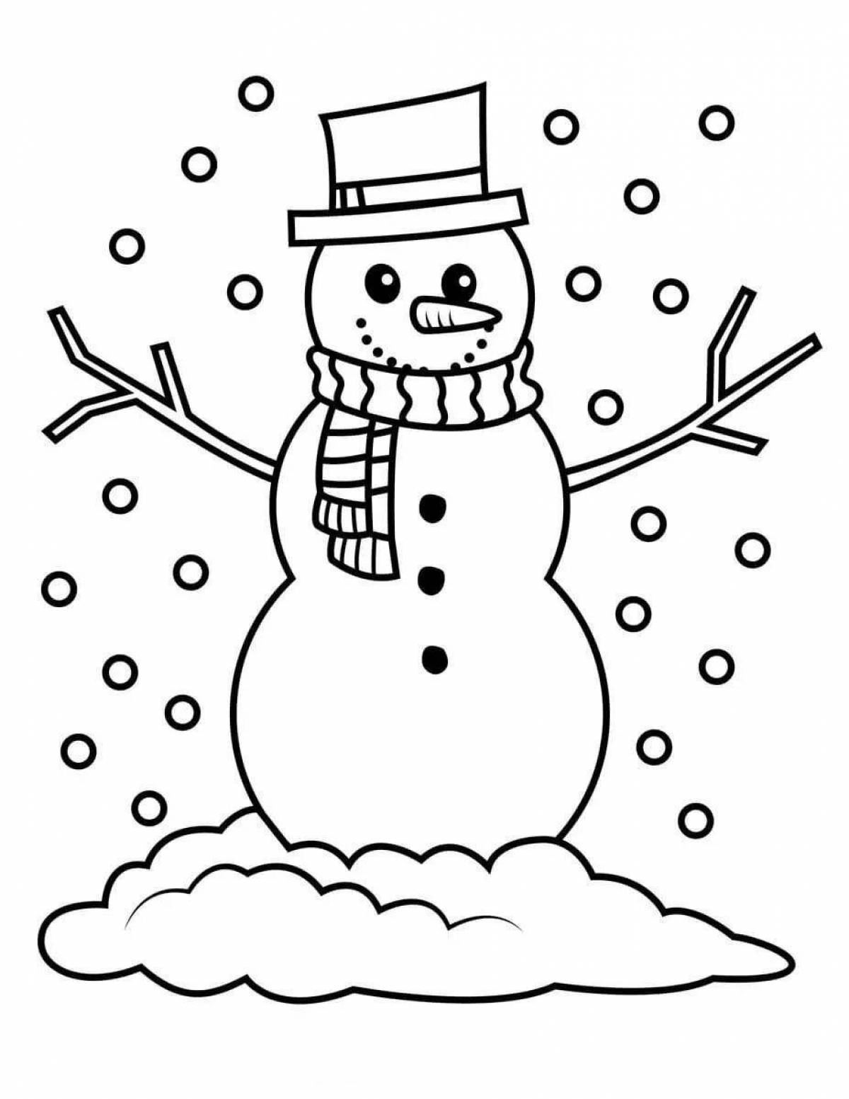 Coloring day of a cheerful snowman