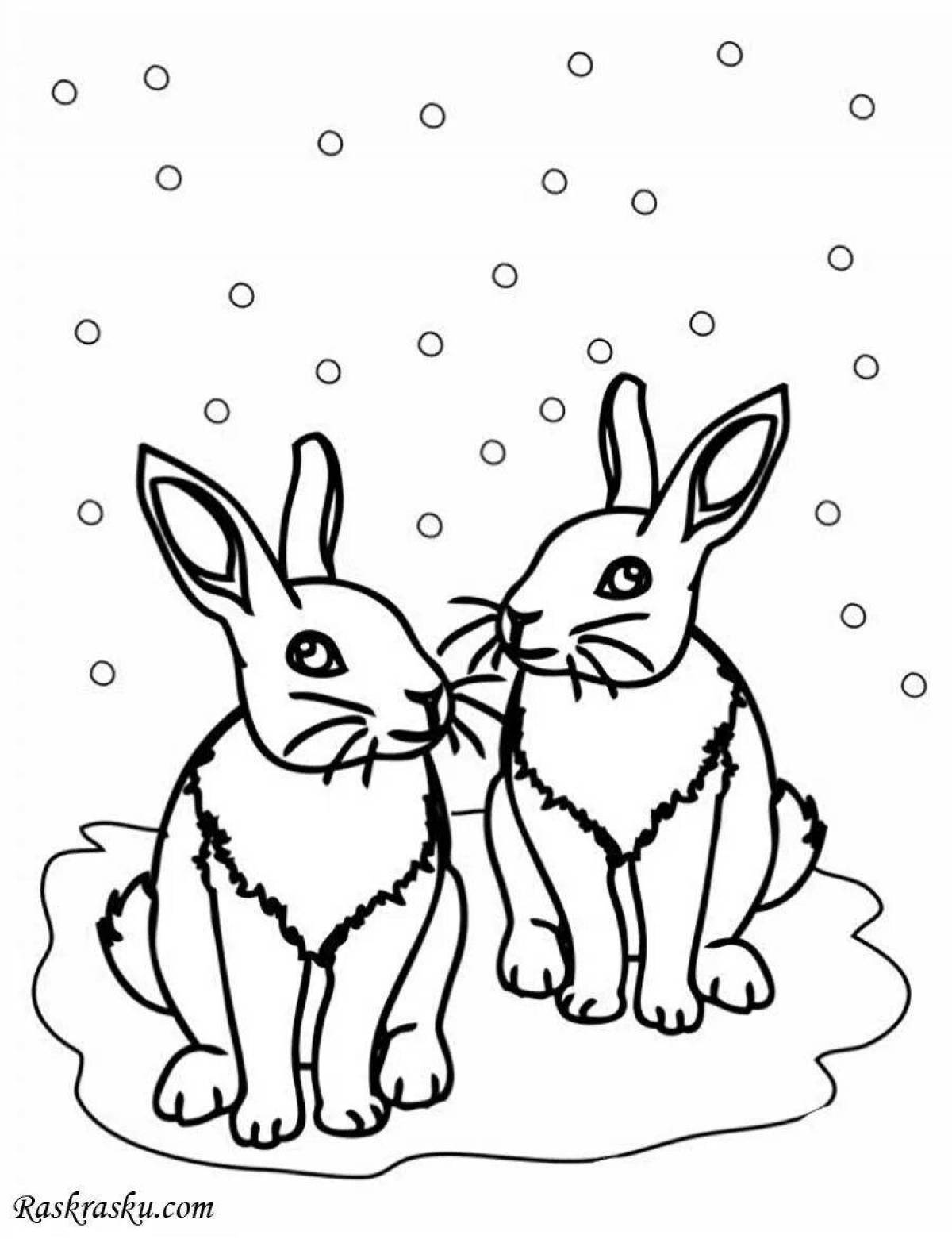Cozy coloring rabbit in winter
