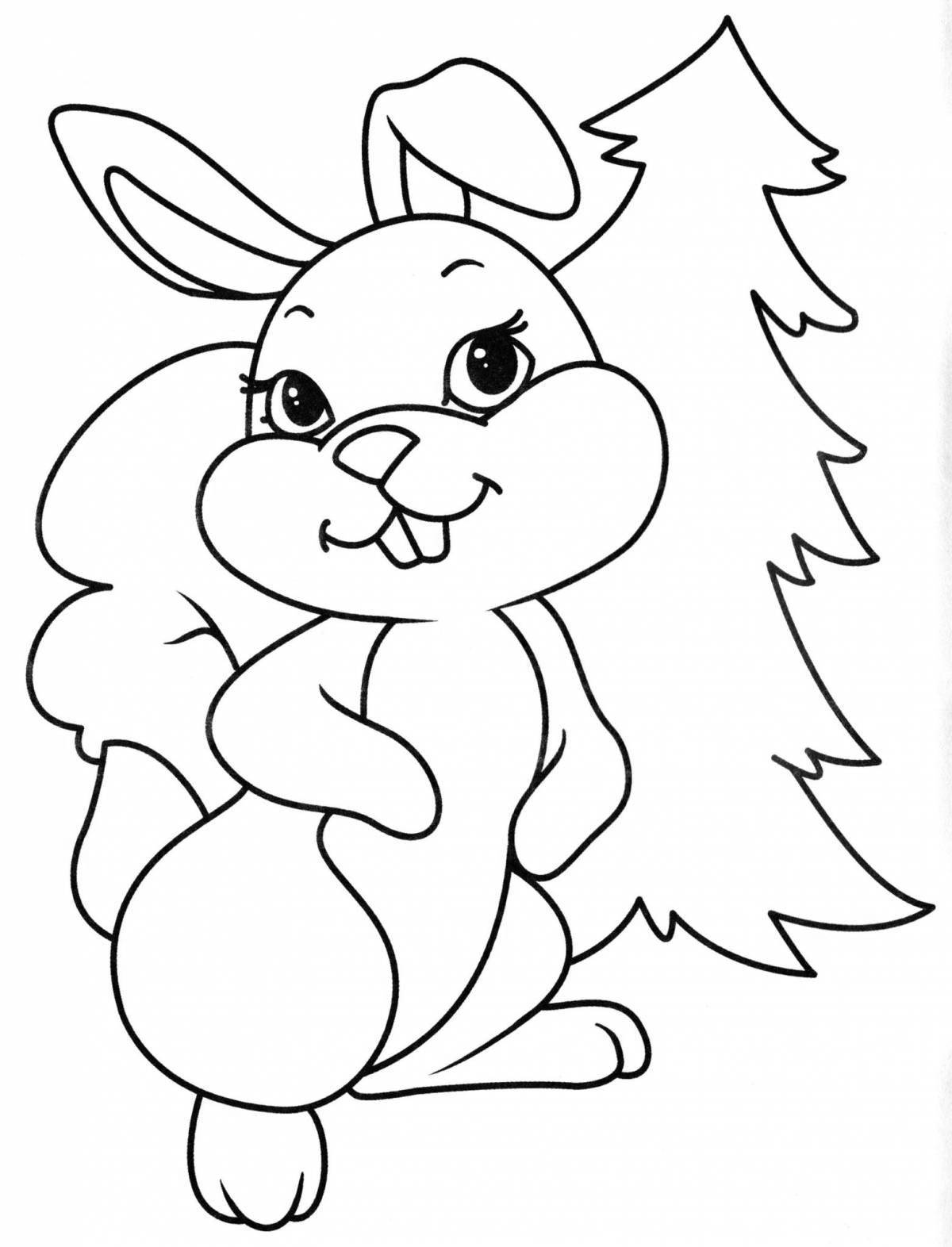 Веселая раскраска кролик зимой