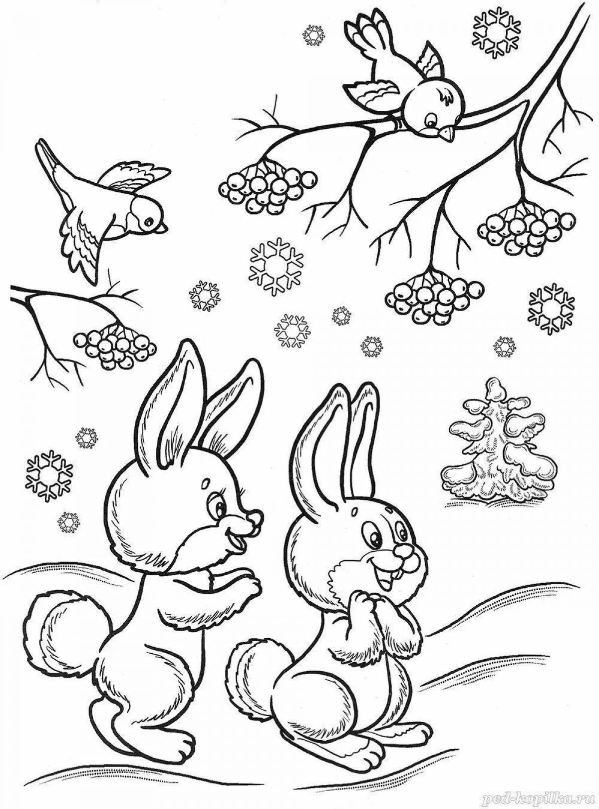 Chic bunny coloring book in winter