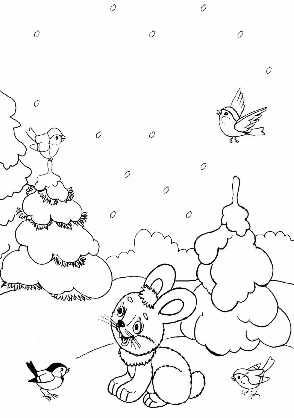 Мерцающий кролик-раскраска зимой