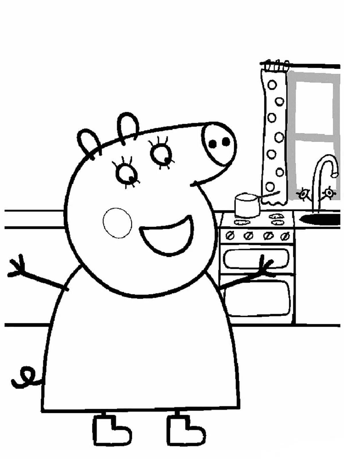 Coloring page happy mother pig
