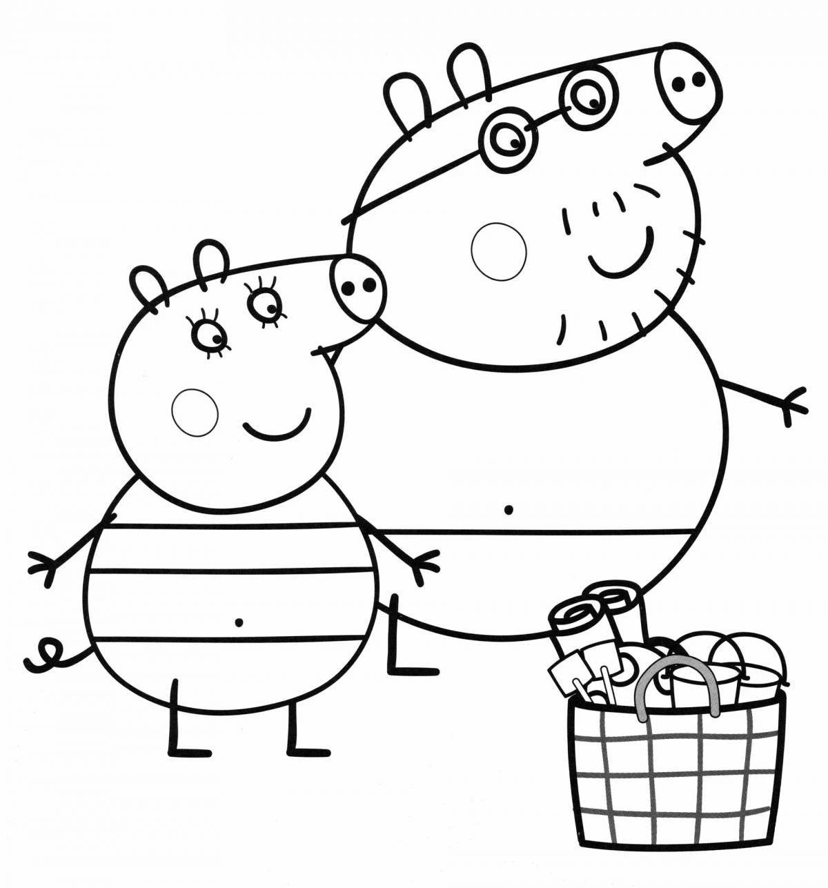 Coloring page happy mother pig