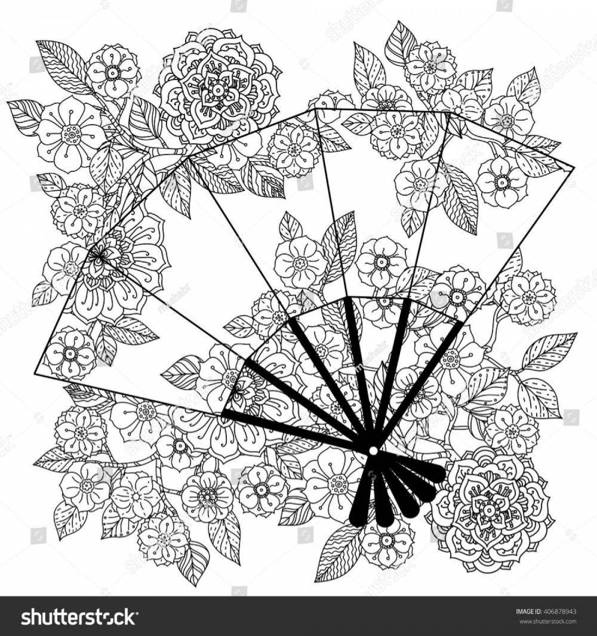 Coloring page cheerful japanese fan