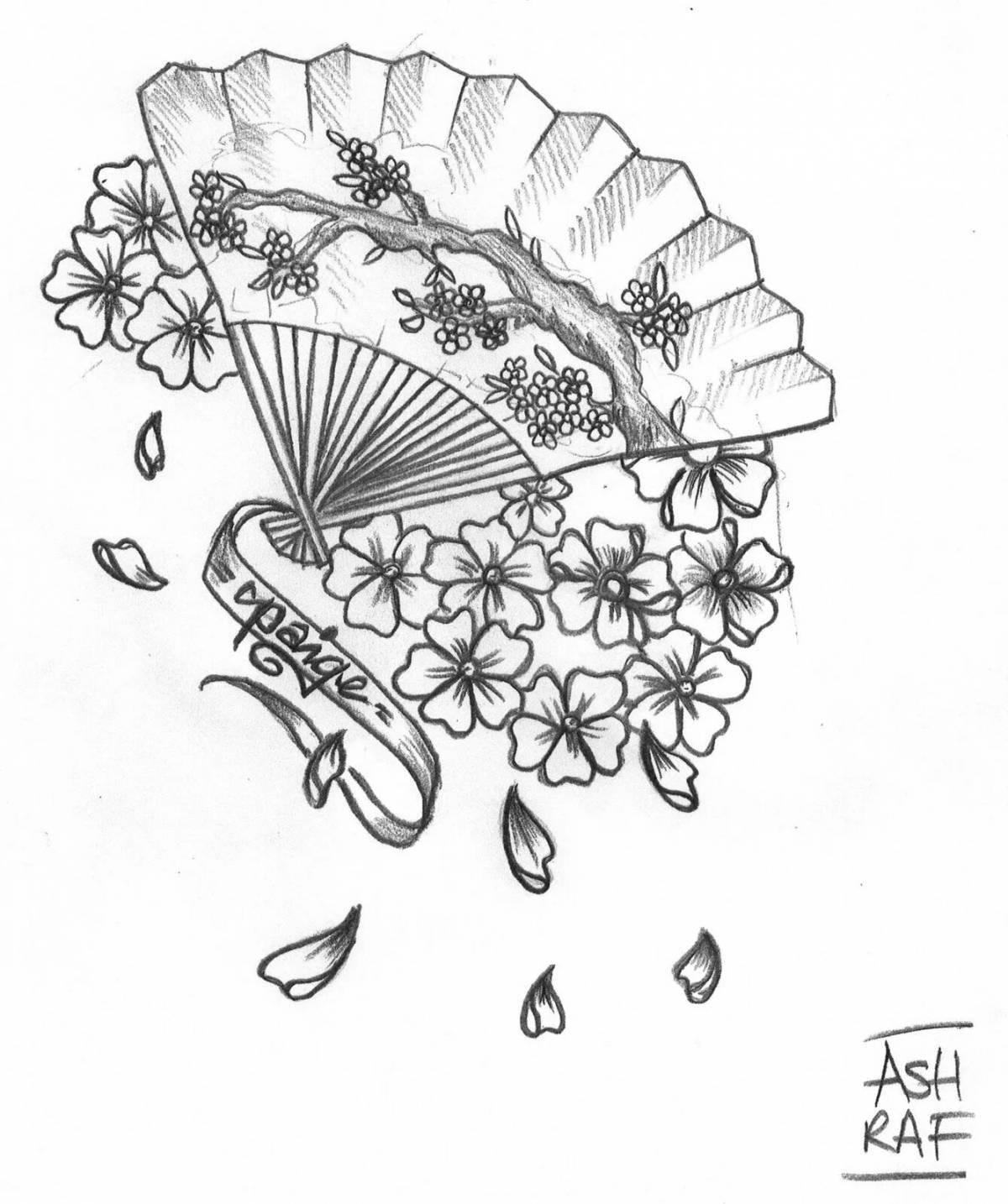 Living japanese fan coloring book