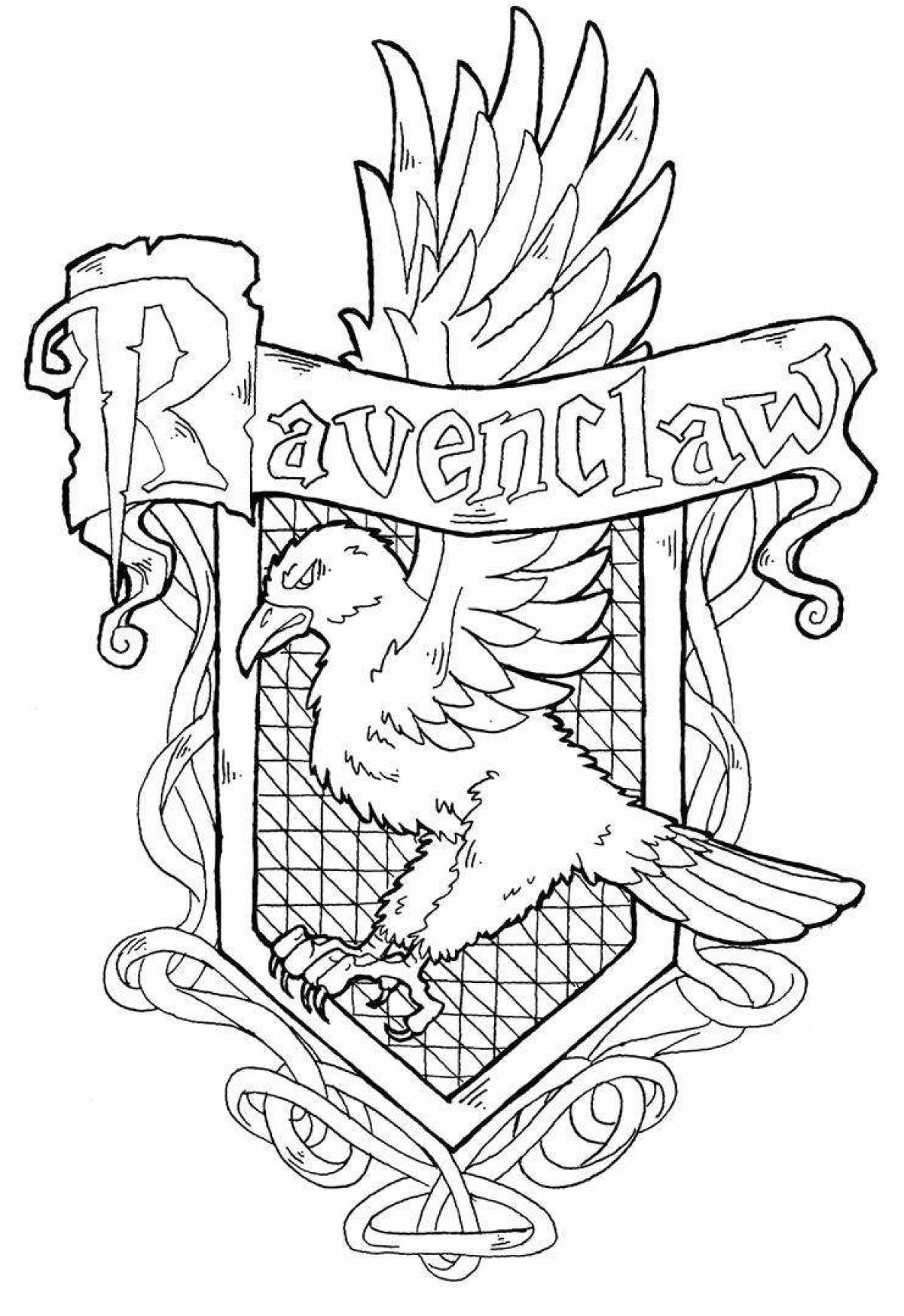 Coloring book brightly colored Hogwarts houses