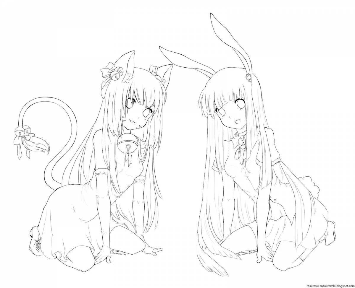 Adorable anime rabbit coloring page
