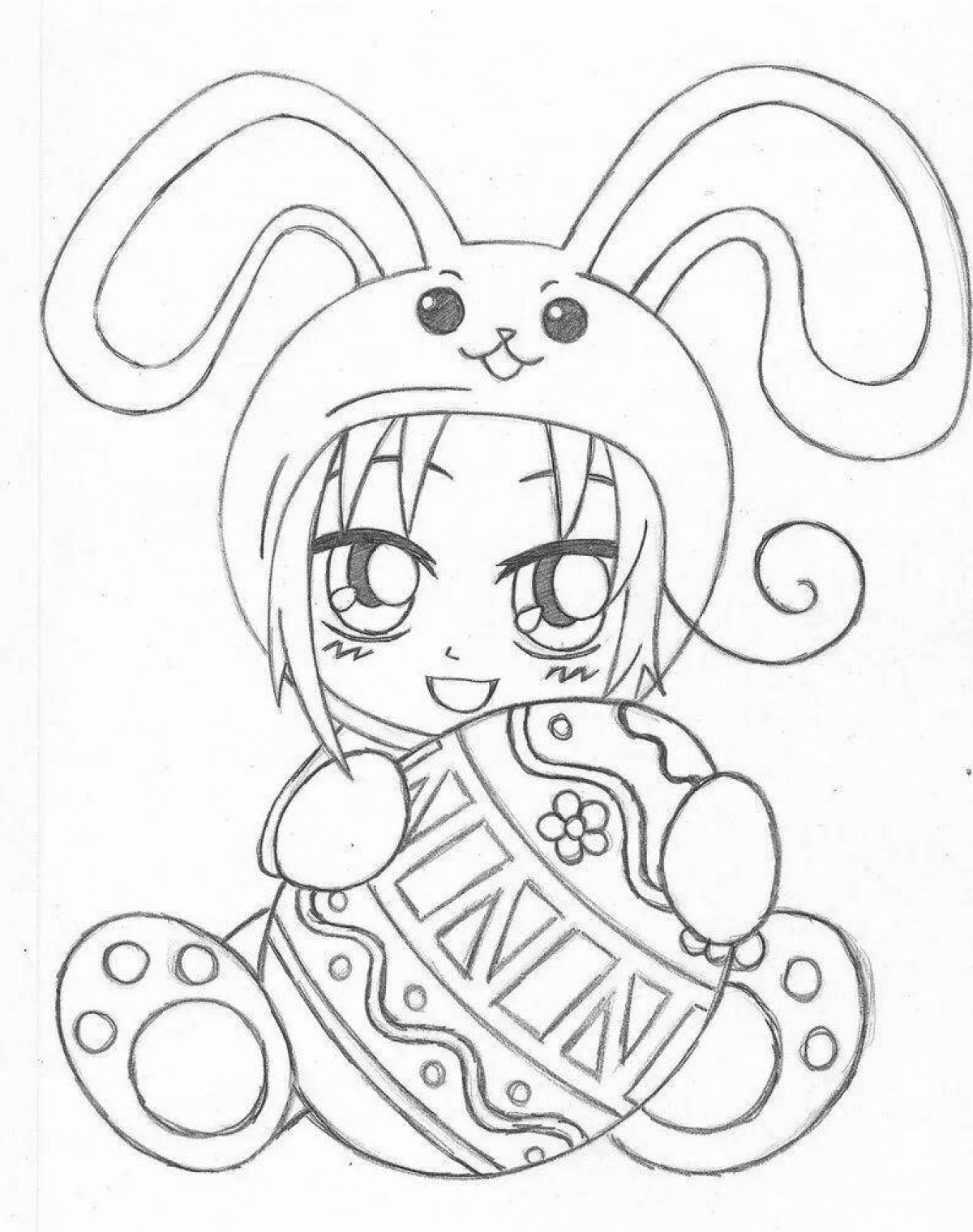 Coloring book adorable anime rabbit