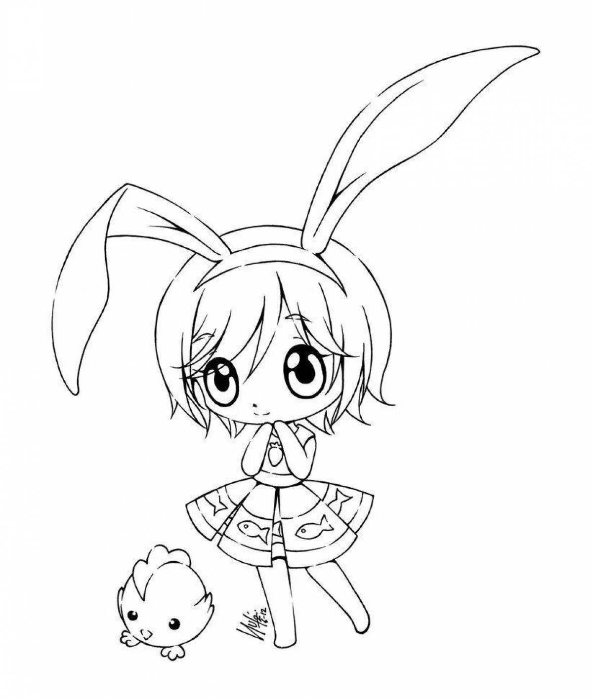 Веселый аниме кролик раскраска