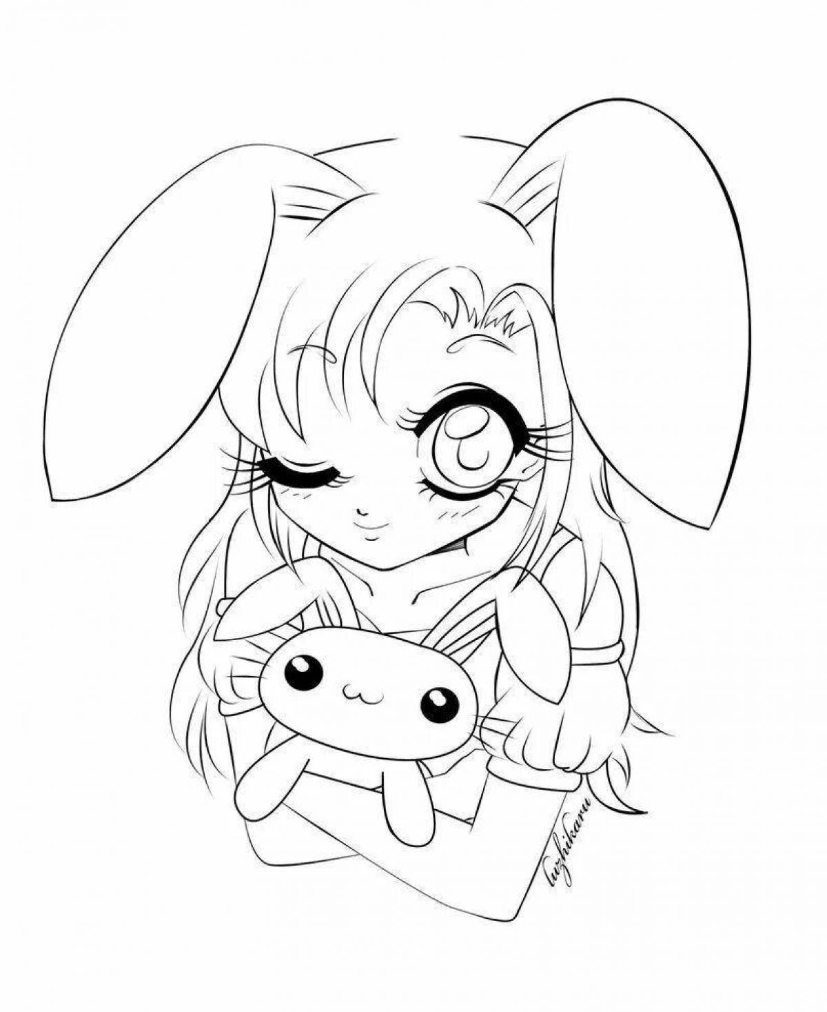 Colorful anime rabbit coloring page