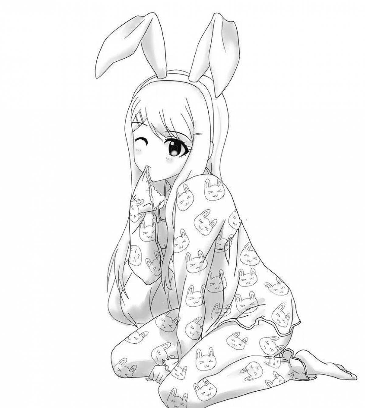 Coloring book graceful anime rabbit