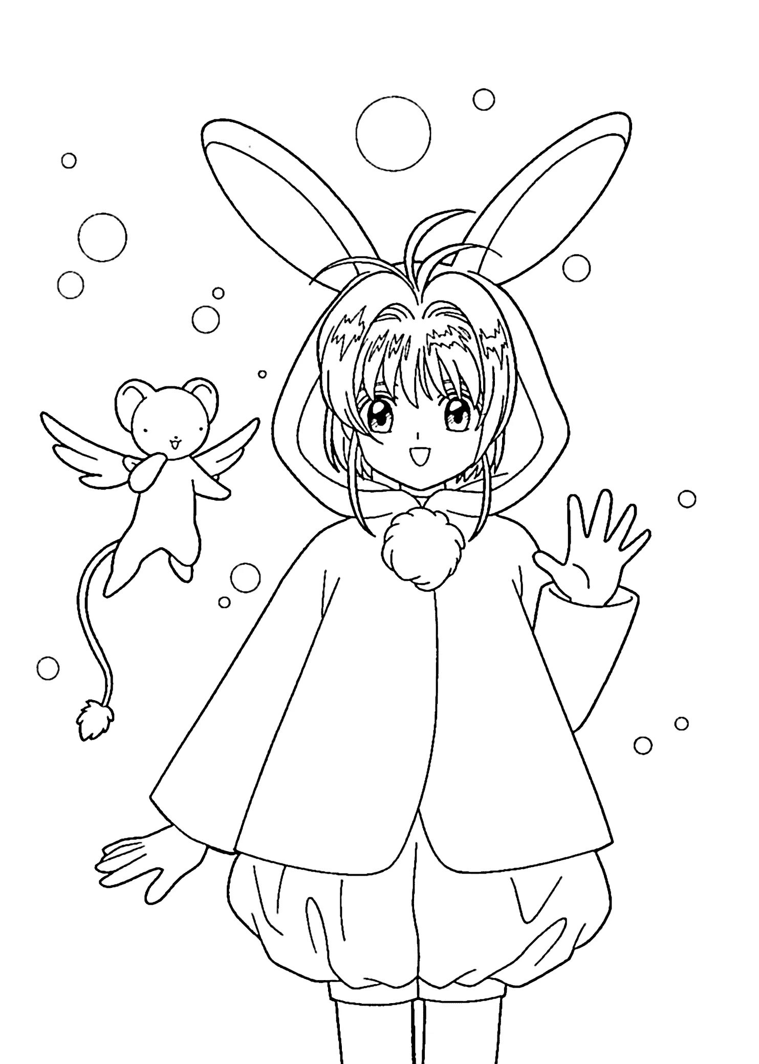 Fantastic anime rabbit coloring page