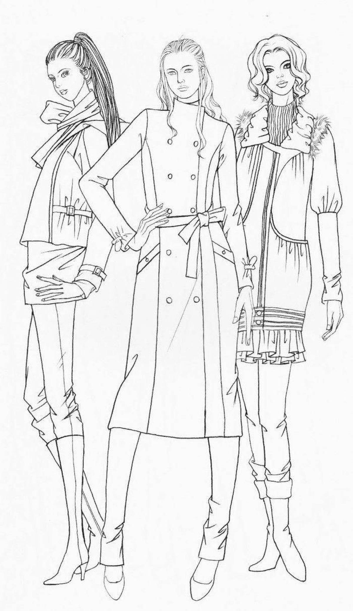 Coloring page with colorful clothing design