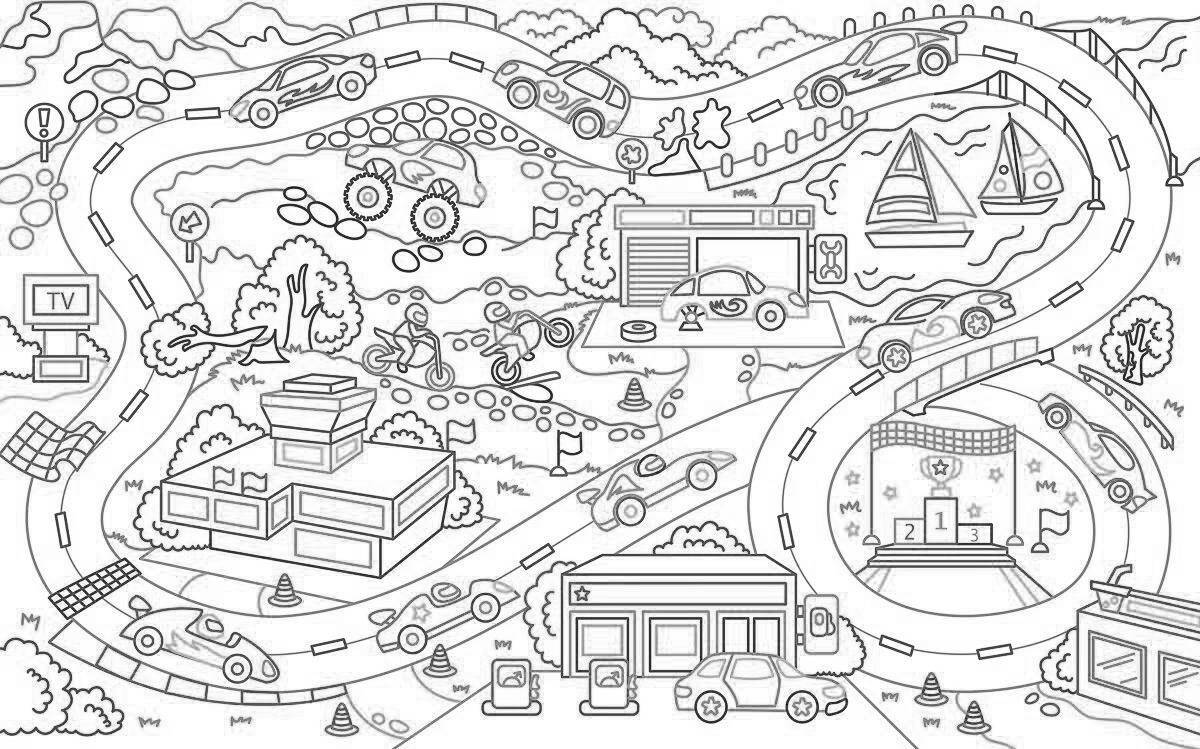 Animated race track coloring page